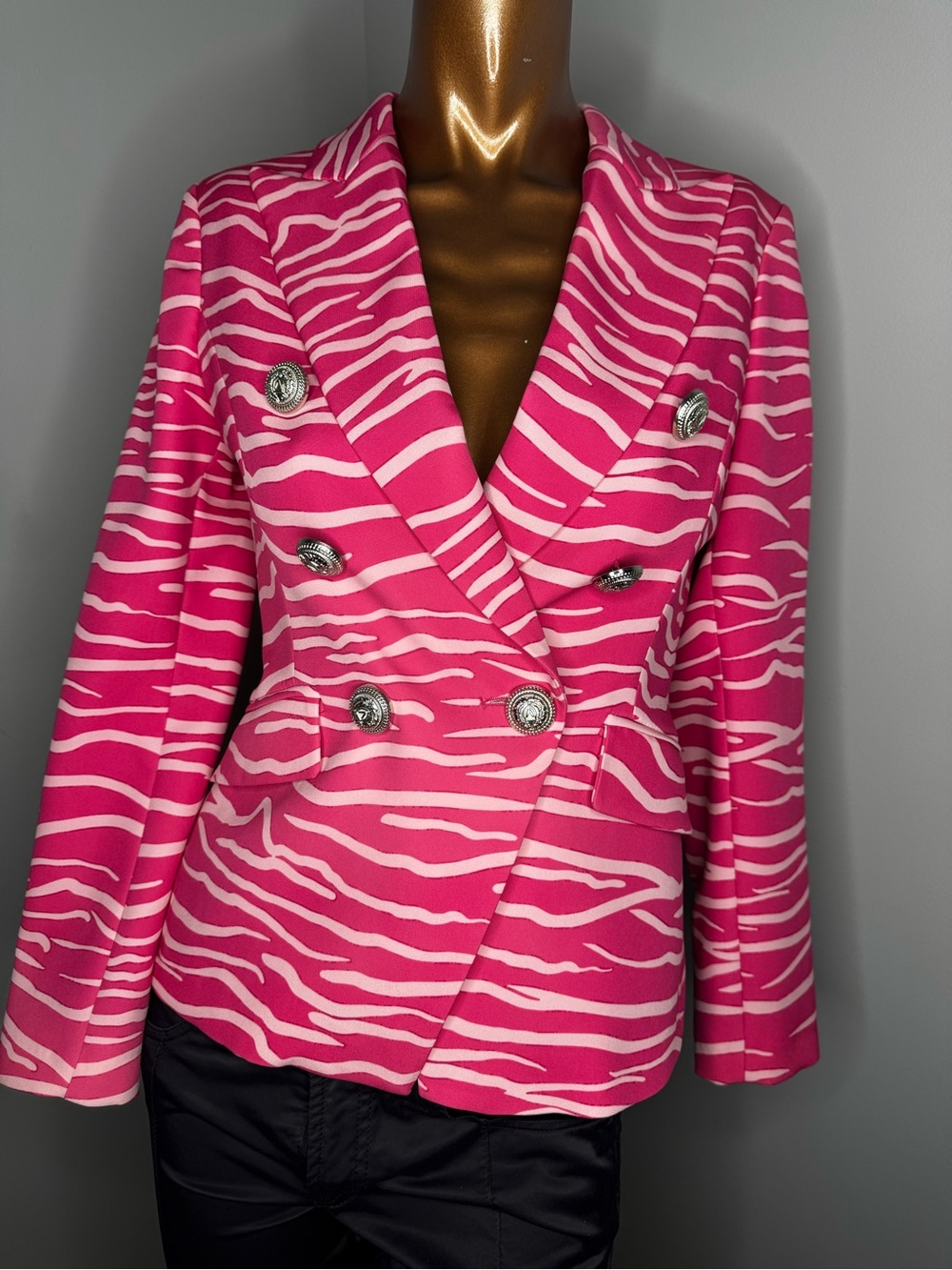 Hot Pink Zebra-Print Double-Breasted Blazer